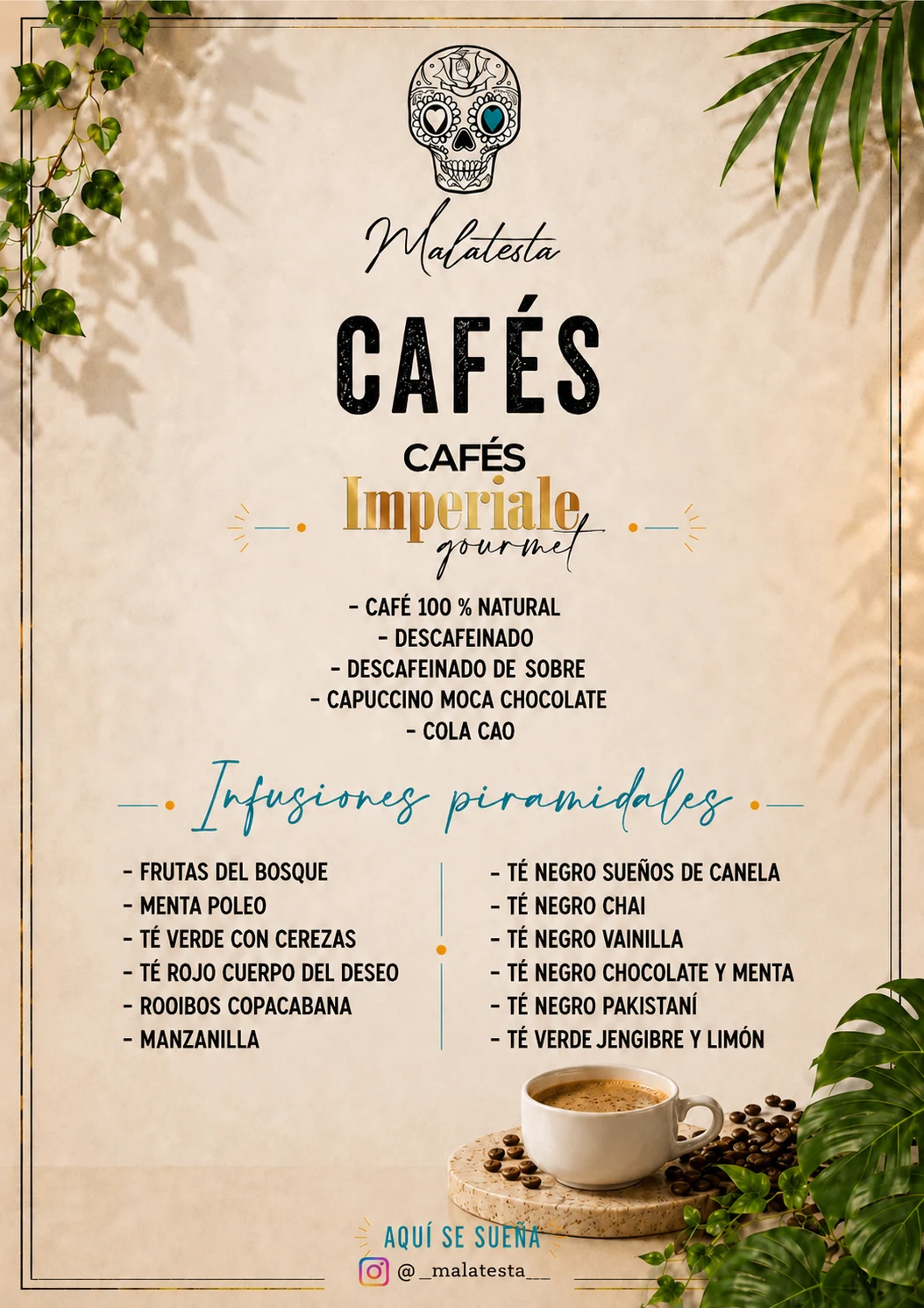 Cafés e infusiones, página 1 de la carta
