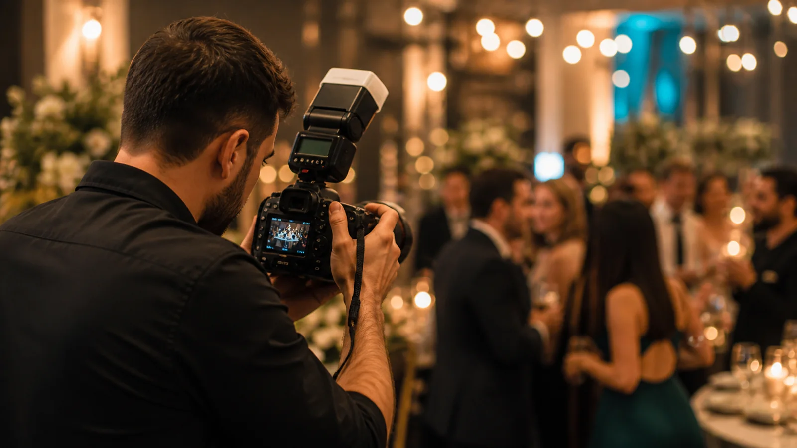 Fotógrafo cubriendo a los invitados de un evento