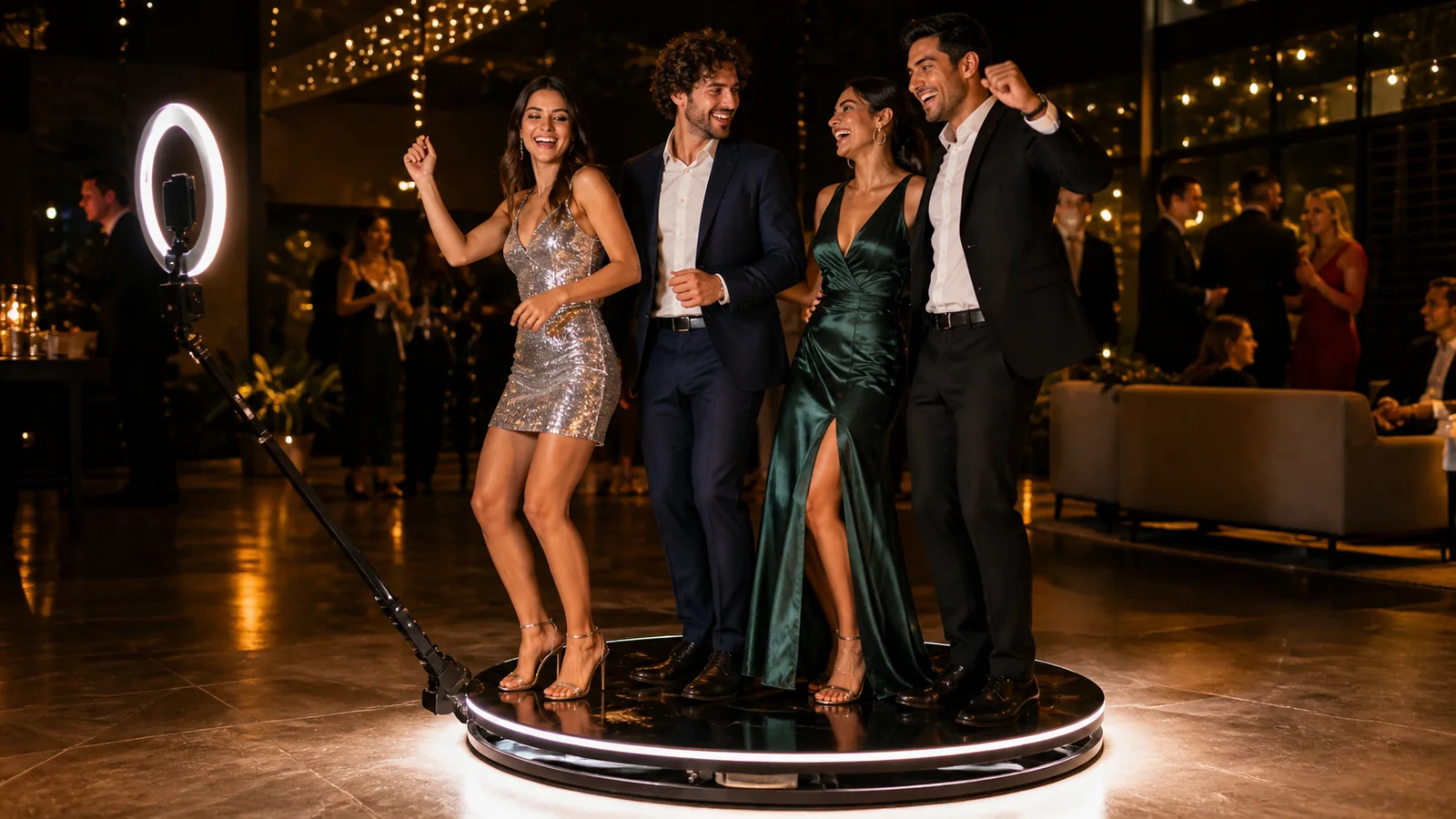 Invitados disfrutando de una plataforma de vídeo 360